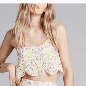 Free people So Much Fun Crop Top Size Small Eyelet Lace Tie Back Floral Cami